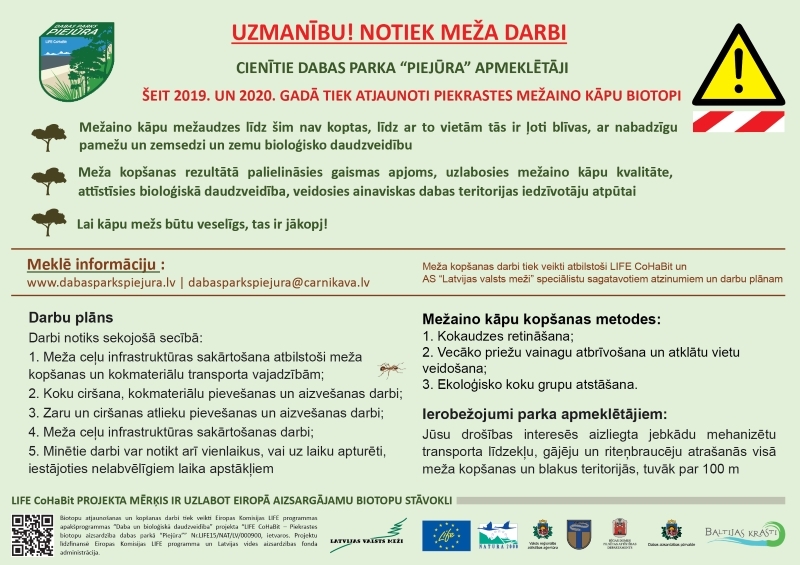 Svarīgākais par pašreizējiem apsaimniekošanas darbiem dabas parkā "Piejūra"