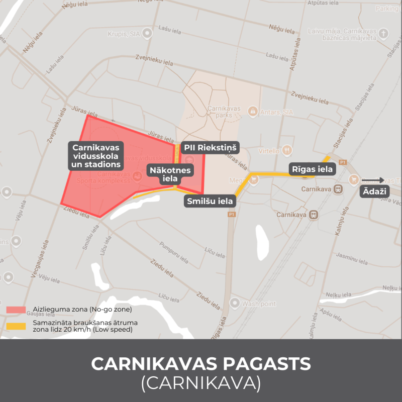  Koplietošanas transportlīdzekļu ātruma ierobežojuma zonas un novietošanas aizlieguma zonas Carnikava