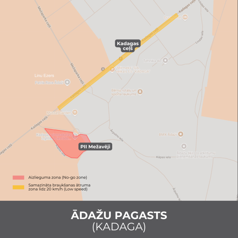  Koplietošanas transportlīdzekļu ātruma ierobežojuma zonas un novietošanas aizlieguma zonas - Ādažu pag. - Kadaga