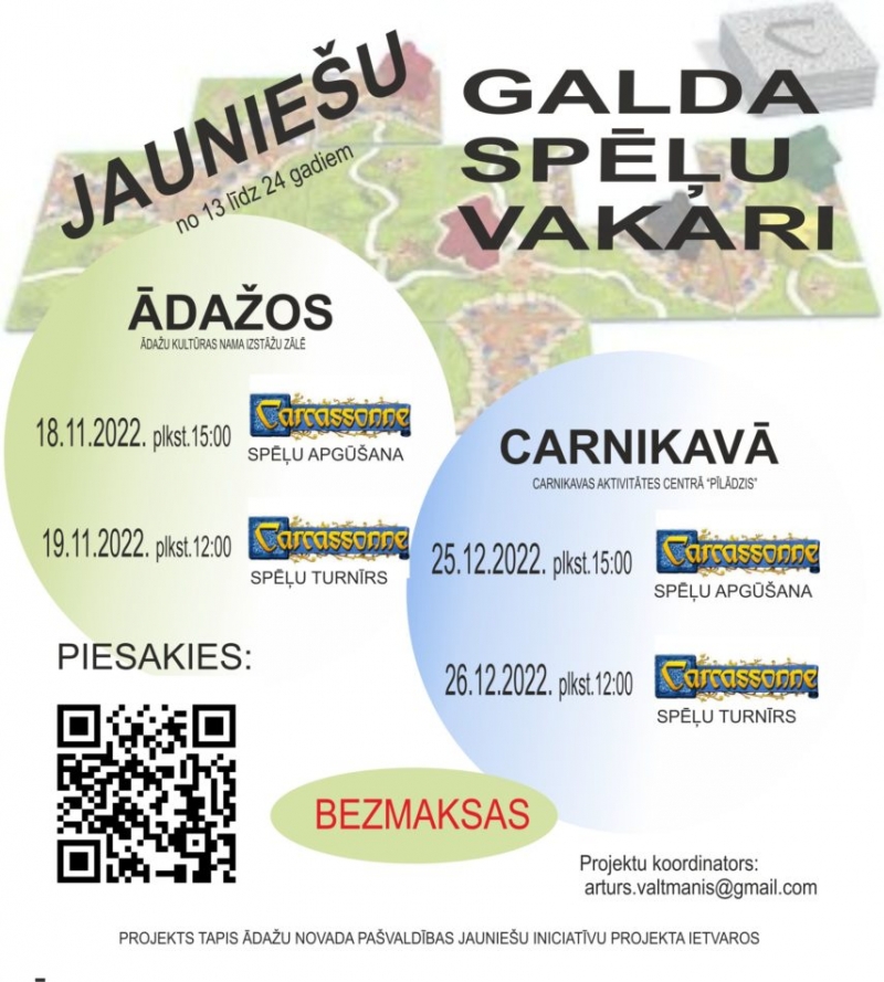  Galda spēļu vakari jauniešiem! Piesakies!
