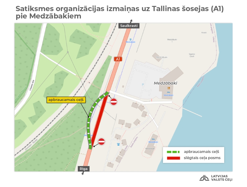 Slēgtais ceļa posms pie Medzābakiem