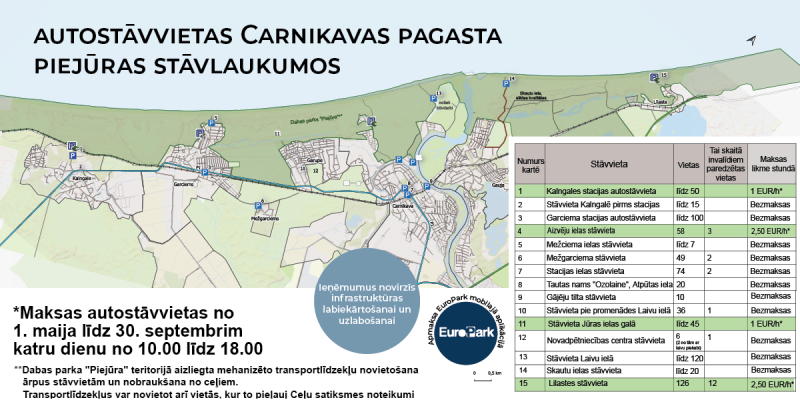 Piejūras autostāvvietas, Carnikavas pagasts