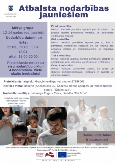 Aicinām pusaudžus piedalīties atbalsta grupu nodarbībās