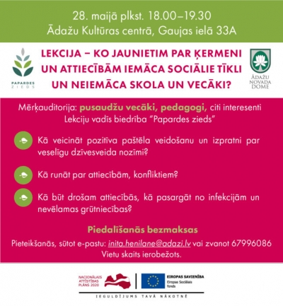 Bezmaksas lekcija 28.maijā “Ko jaunietim par ķermeni un attiecībām iemāca sociālie tīkli un neiemāca skola un vecāki?”