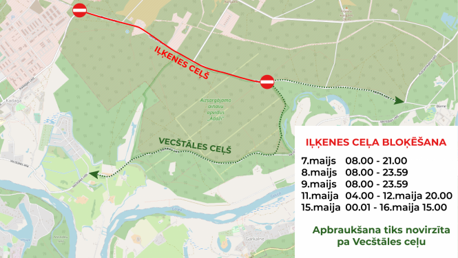 Karte ar slēgto ceļa posmu