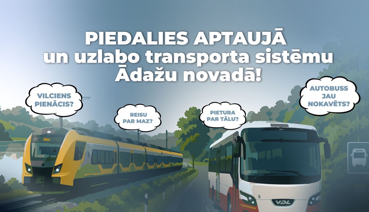 aptauja - vilciens un autobuss