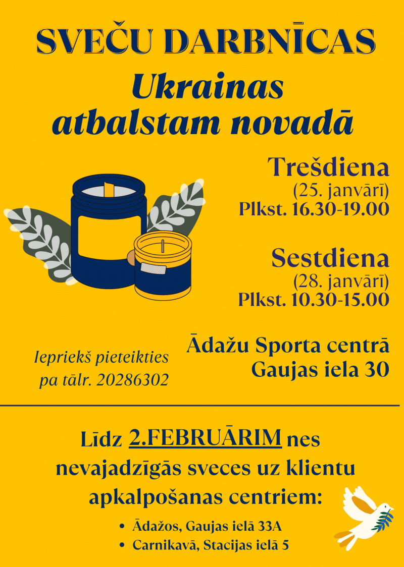 Aicinām uz sveču darbnīcām Ādažu Sporta centrā 25. un 28. janvārī