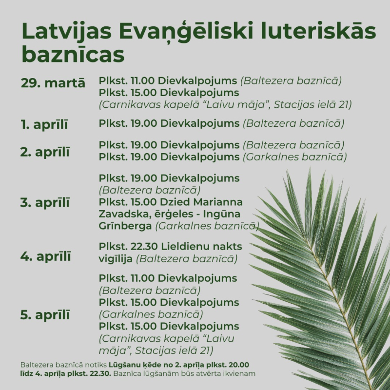 Dievkalpojumi Lieldienās 2026