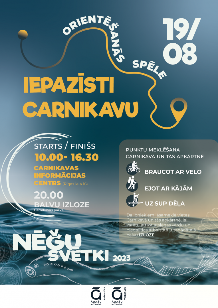 plakāts ar orientēšanās spēles reklāmu 19.08.