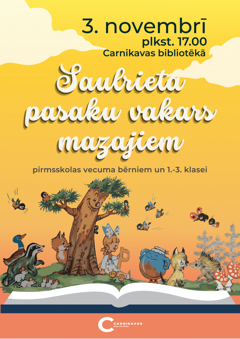 3. novembrī Carnikavas bibliotēkā notiks “Saulrieta stāstu vakars mazajiem”