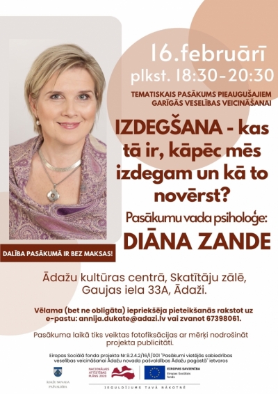 16. februārī notiks tematisks vakars “Izdegšana – kas tā ir, kāpēc mēs izdegam un kā to novērst?”