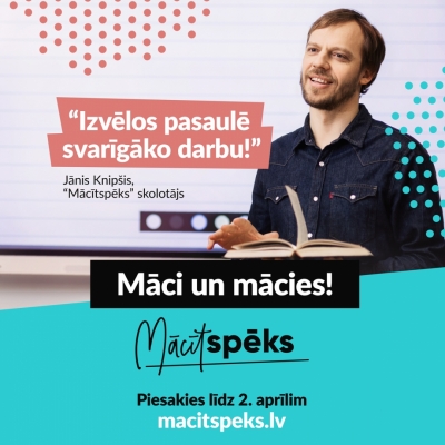 Profesionāļus ar augstāko izglītību aicina kļūt par “Mācītspēks” skolotājiem