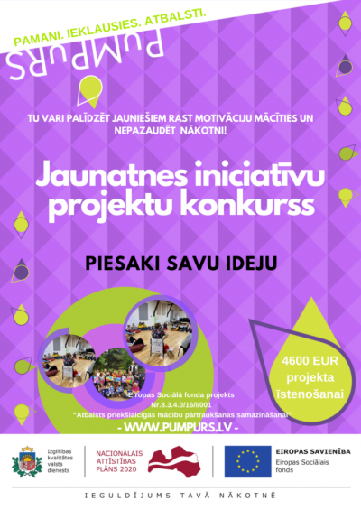  Jaunatnes iniciatīvu projektu konkurss Pumpurs mācību motivācijas palielināšanai