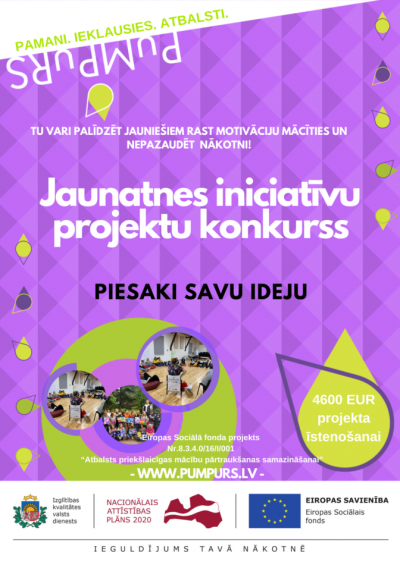 Aicinām iesniegt jaunatnes iniciatīvas projektus mācību motivācijas palielināšanai
