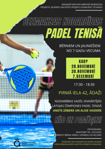 padel teniss, bezmaksas nodarbības