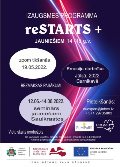 Izaugsmes programma reStarts jauniešiem no 14 līdz 18 gadu vecumam