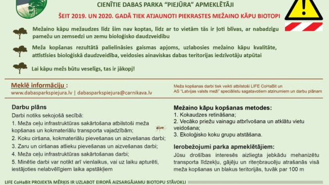 Svarīgākais par pašreizējiem apsaimniekošanas darbiem dabas parkā "Piejūra"
