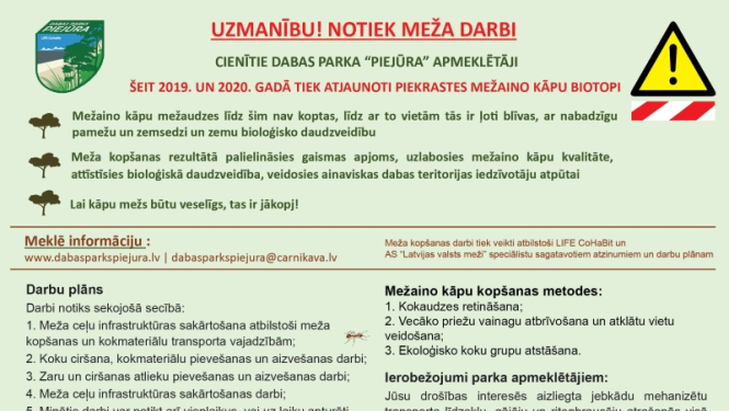 Svarīgākais par pašreizējiem apsaimniekošanas darbiem dabas parkā "Piejūra"