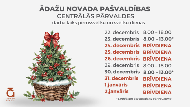 Detalizēts darba laiks pirmssvētku un svētku laikā ZIemassvētkos un Jaunajā gadā