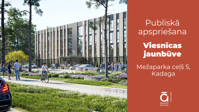 Paziņojums par publisko apspriešanu, viesnīcas jaunbūve, Mežaparka ceļš 5, Kadaga