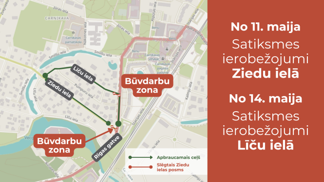 Ceļu remontu karte Ziedu un Līču ielās