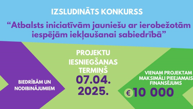 konkurss - atbalsts iniciatīvām jauniešu ar ierobežotām iespējām iekļaušanai sabiedrībā