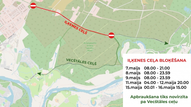 Karte ar slēgto ceļa posmu