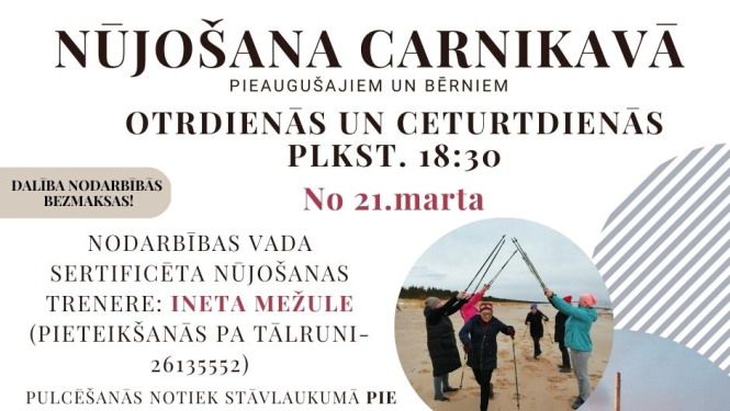 Aicinām pieteikties bezmaksas nūjošanas nodarbībām Carnikavā