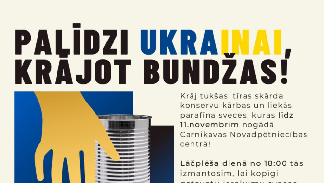 11. novembrī Carnikavas Novadpētniecības centrā notiks sveču darbnīca Ukrainas karavīru atbalstam