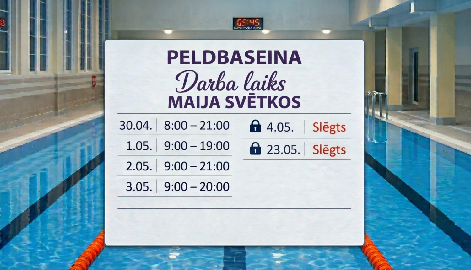 Darba laiks maija svētkos, fonā Ādažu peldbaseins