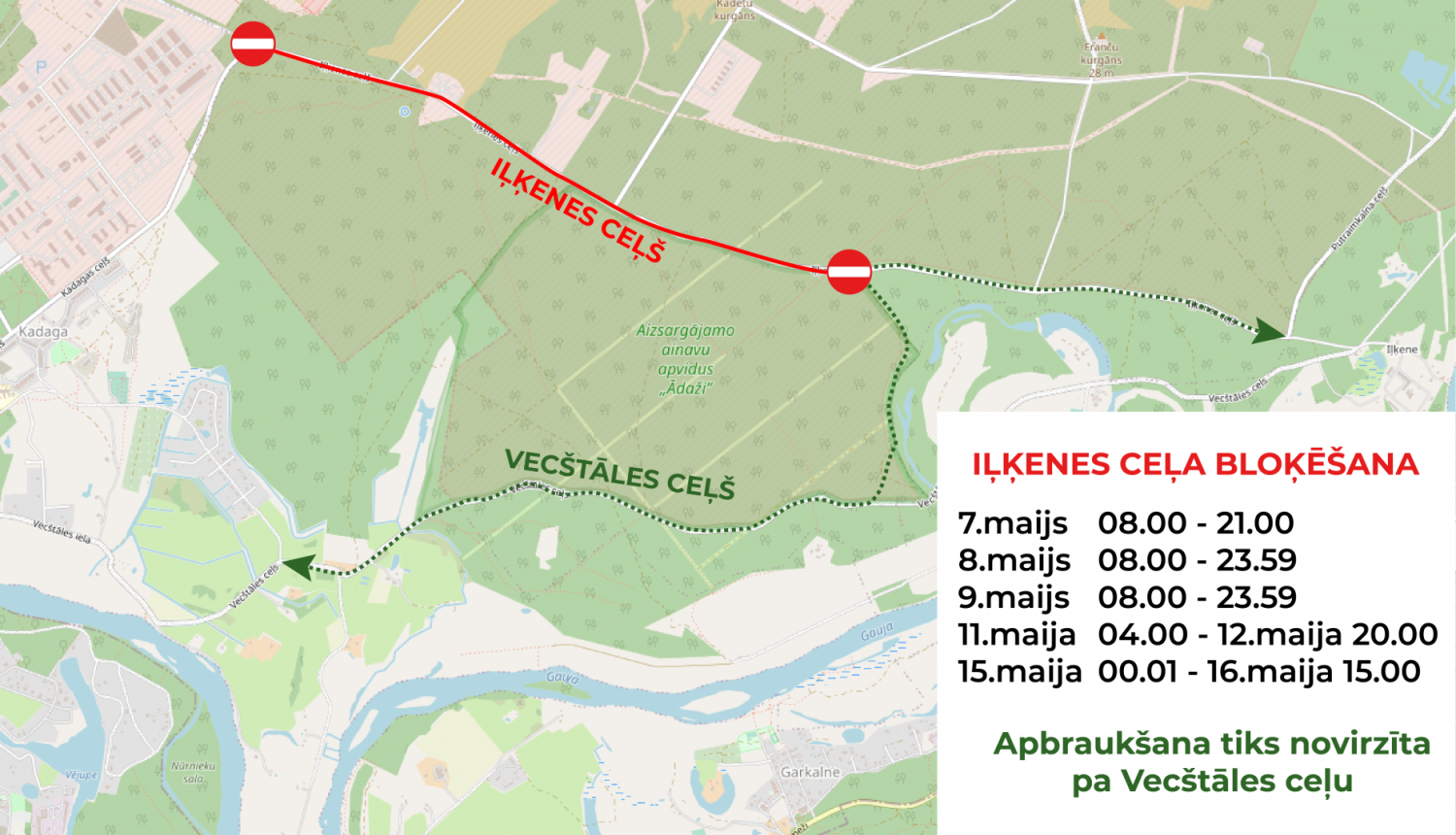 Karte ar slēgto ceļa posmu