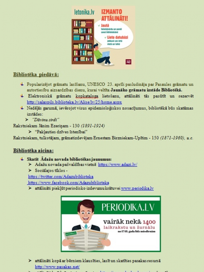 No 19. līdz 23.aprīlim Ādažu bibliotēkā norisinās BIBLIOTĒKU NEDĒĻA  ar vadmotīvu “DARĪT NETICAMO”.