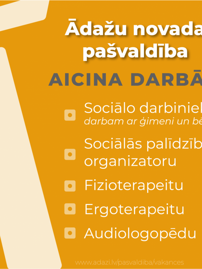 Aicinām darbā Izglītības administrēšanas speciālistu, bāriņtiesas locekli un sociālos darbiniekus