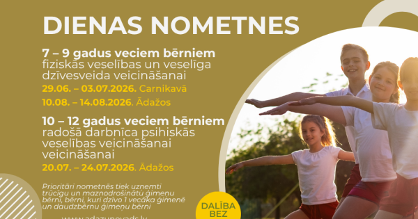 Bezmaksas vasaras nometnes Ādažos: kā pieteikt bērnu un kuras ģimenes ir prioritāras