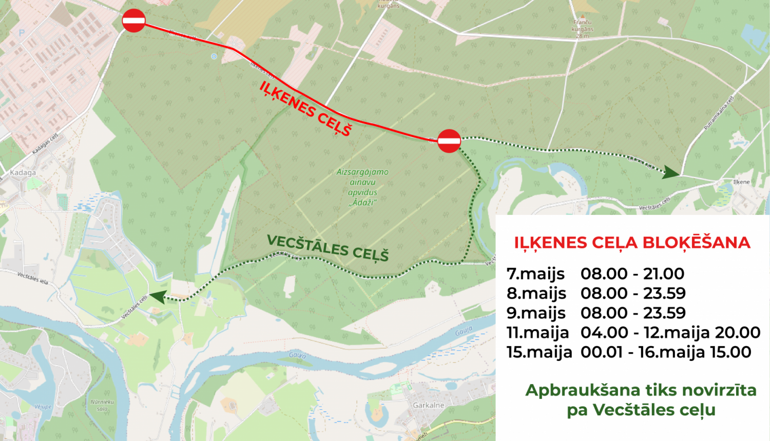 Karte ar slēgto ceļa posmu